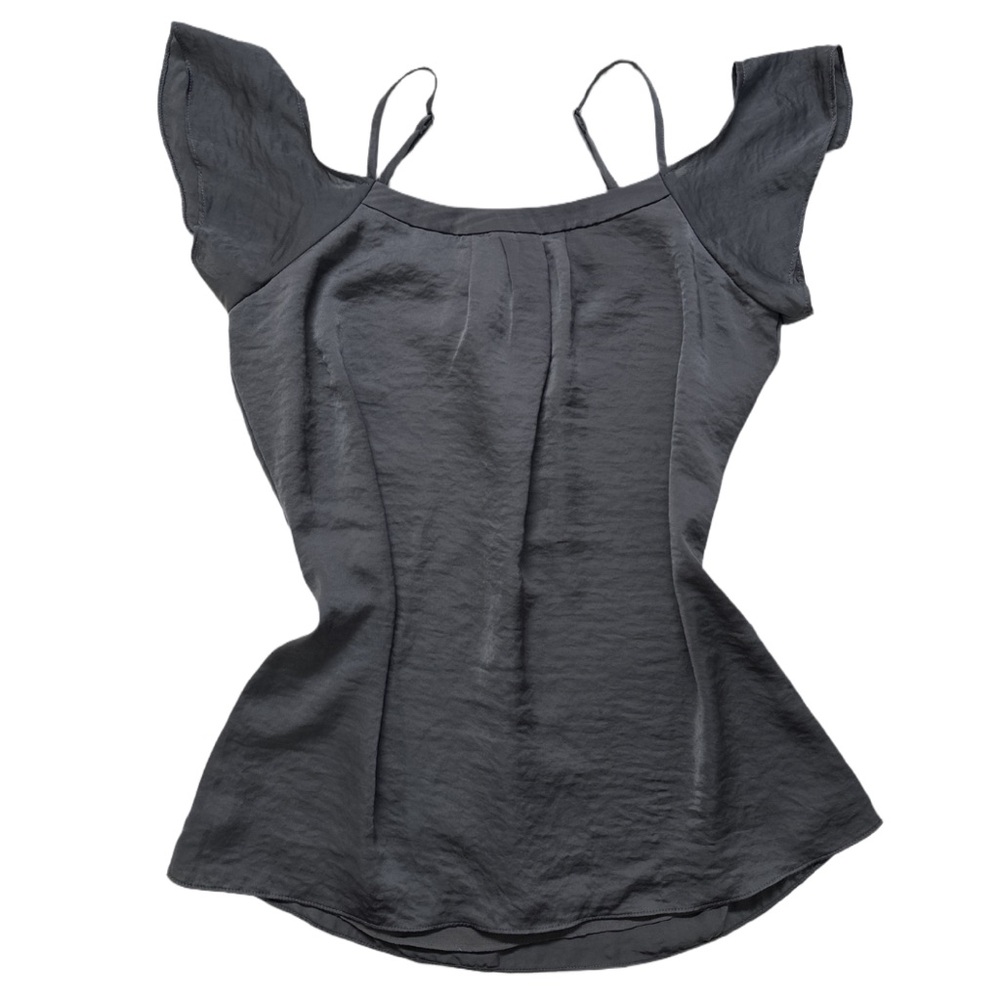 RW&CO women's grey silky off shoulder blouse, XS.